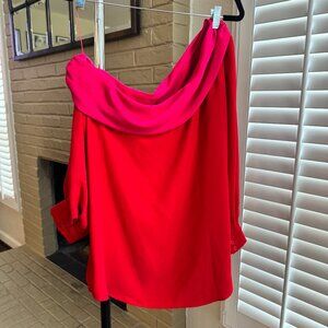 Tuckernuck One Shoulder Pink and Red Silky Blouse (NEW w/ Tags)